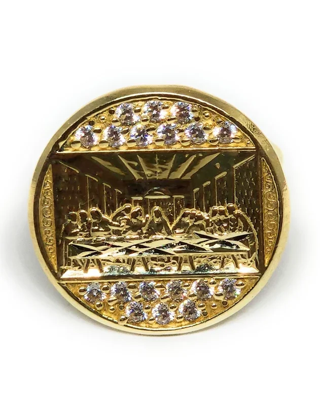 10k Solid Gold CZ Last Supper Ring