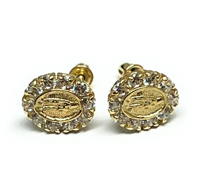 10k Solid Gold CZ Virrgin Mary Mini Dainty Stud Earrings (FCE 02)