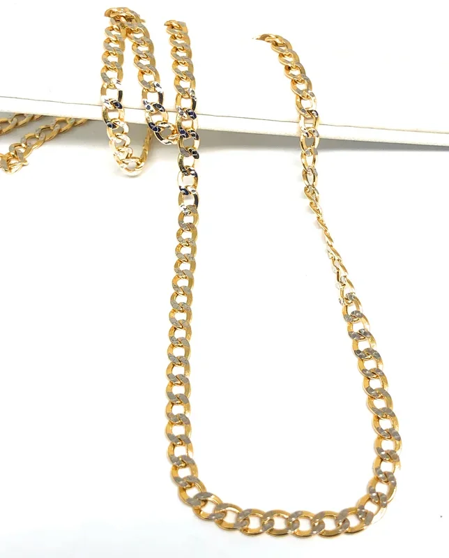 10k Solid Gold Diamond Cut (White Gold) Cuban CURB Link Chain 18-26 inches 5.2mm (Semi-Hollow Style)
