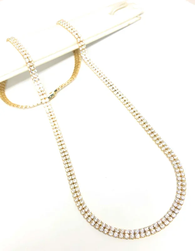 10k Solid Gold Double Tennis CZ Chain 16-22 inch 4.3mm