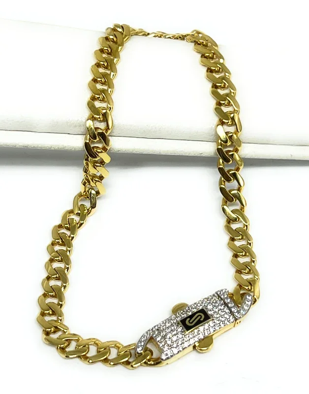 10k Solid Gold Monaco Miami Cuban Link Brracelet 7 inch 5mm SWAROVSKI CZ Lock (Semi-Hollow)