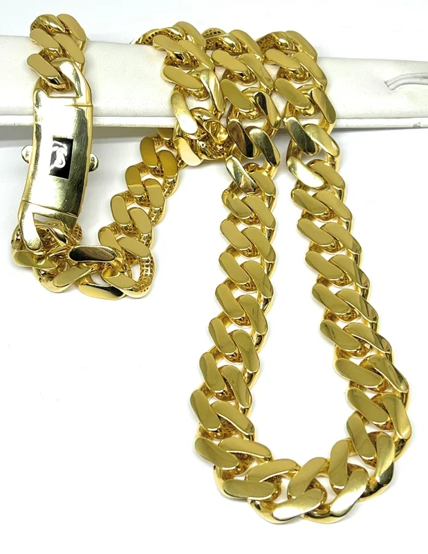 10k Solid Gold Monaco Miami Cuban Link Chain 20-26 inches 15mm (Semi-Hollow) 47-59g