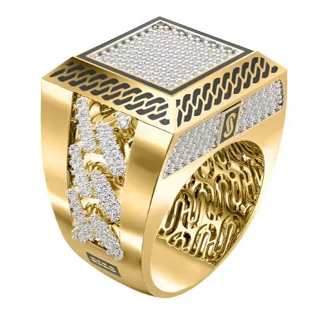 10k Solid Gold MONACO NERO CZ MENS SQUARE RING (NERO 5)