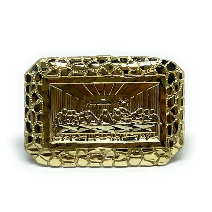 10k Solid Gold NUGGET SQUARE Last Supper Ring (MED, LG)