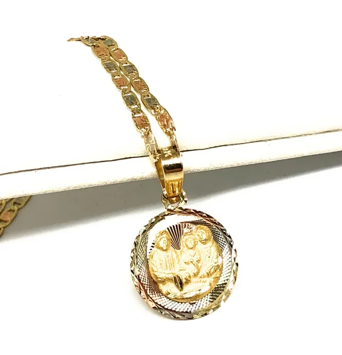 10k Solid Gold Tri-Color Baptism Bautizo Pendant Necklace For Kids Valentina Chain (MADE IN MX)