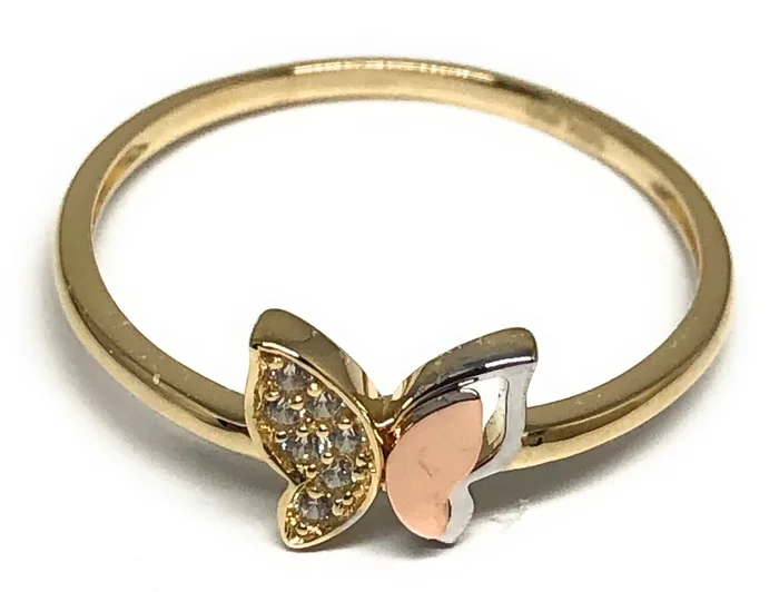 10k Solid Gold Tri-Color CZ Butterfly Ring (FC 59)