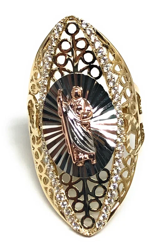 10k Solid Gold Tri-Color Saan Judas Oval Fancy CZ Ring (FC 75)