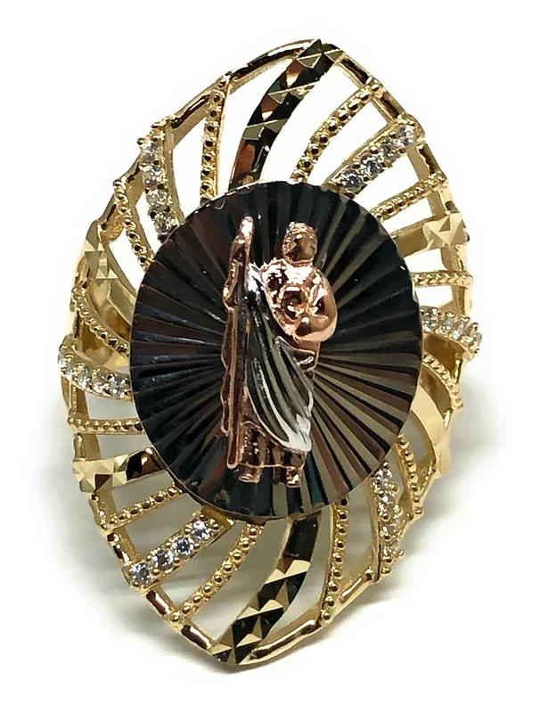 10k Solid Gold Tri-Color Saan Judas Oval Fancy CZ Ring (FC 76)
