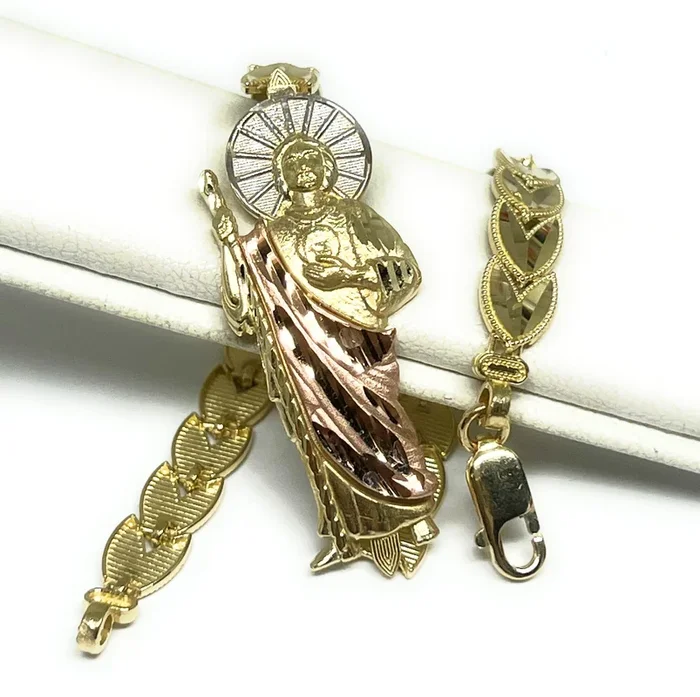 10k Solid Gold Tri-Color SAAN JUDAS SAAINT JUDE Brracelet 7 inch