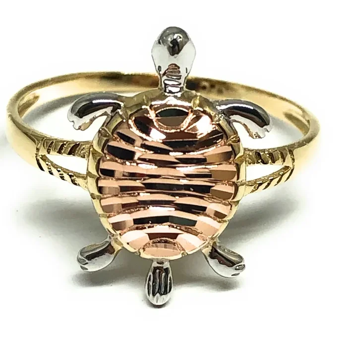 10k Solid Gold Tri-Color Turtle Ring (FC 87)