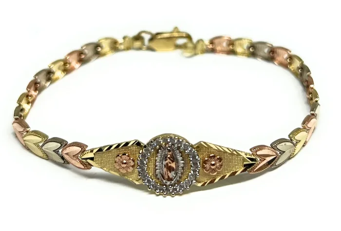 10k Solid Gold Tri-Color Virrgin Mary Brracelet 7.25 inch Virrgen Guadalupe