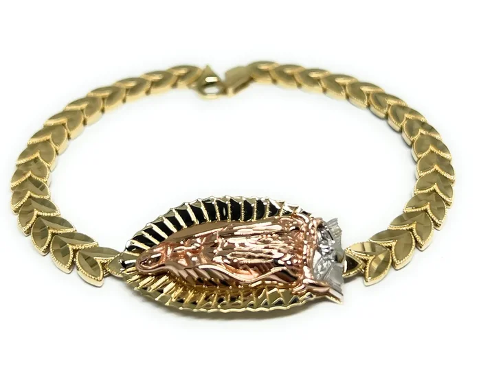 10k Solid Gold Tri-Color Virrgin Mary Brracelet 7.5 Virrgen Guadalupe (9g)