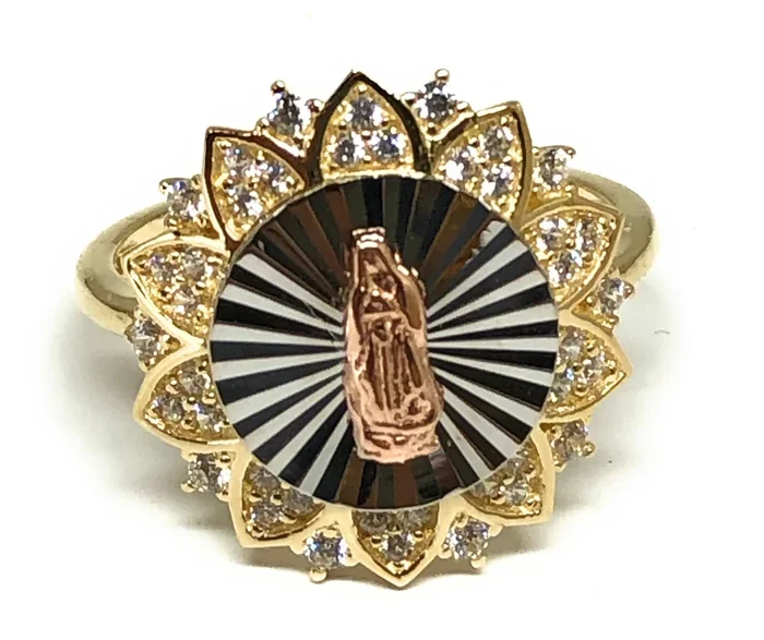 10k Solid Gold Tri-Color Virrgin Mary CZ Ring (FC 15)