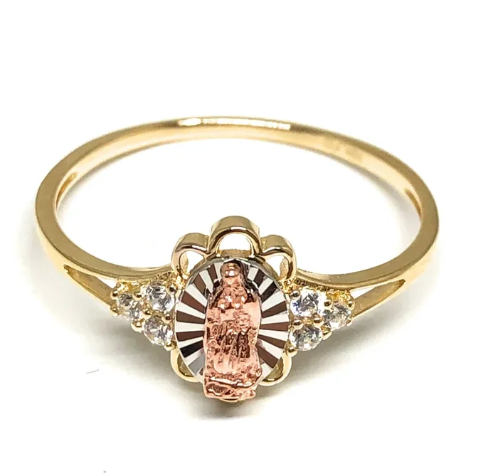 10k Solid Gold Tri-Color Virrgin Mary CZ Ring (FC 23)