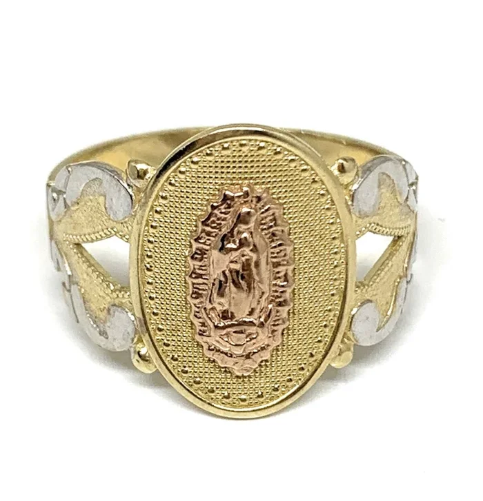 10k Solid Gold Tri-Color Virrgin Mary Ring Virrgen Guadalupe