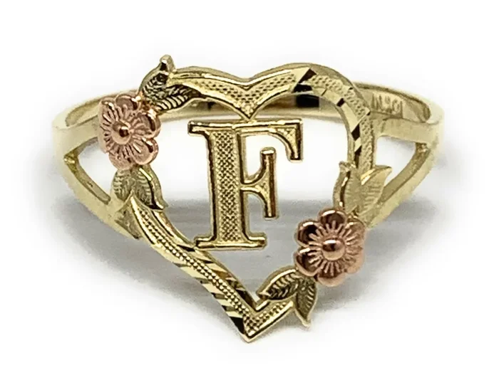 10k Solid Gold Yellow & Rose Gold Heart CUSTOMIZED Initial Ring