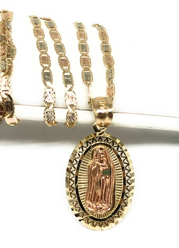 10k Solid Gold Yellow & Rose Virrgin Mary Pendant Virrgen Guadalupe Necklace