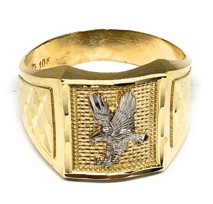 10k Solid Gold Yellow & White Gold Eagle Ring