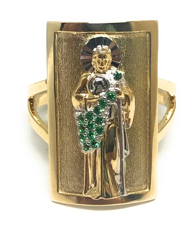 10k Solid Gold Yellow & White Gold Square Saan Judas Green CZ Ring (FC 73)