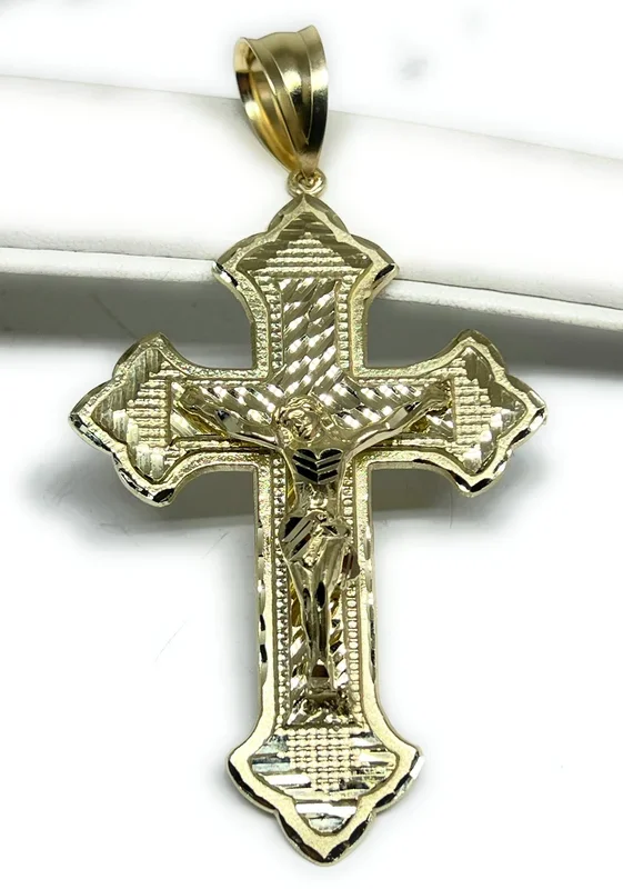 10k Solid Gold Yellow BIG XXL Jesus Cross Crucifix Pendant Necklace (11.7g)