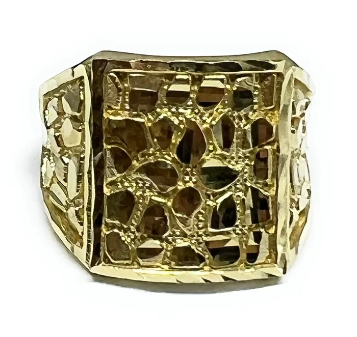 10k Solid Gold Yellow Classic Nugget Square Ring (XL) (6.9g)