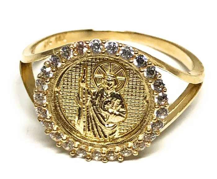 10k Solid Gold Yellow Classic Saan Judas Signet CZ Ring
