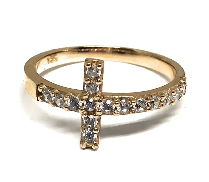 10k Solid Gold Yellow Cross CZ Ring