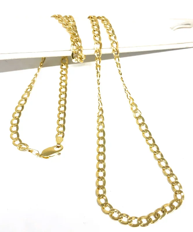 10k Solid Gold Yellow Cuban CURB Link Chain 18-30 inches 4.1mm (Semi-Hollow Style)