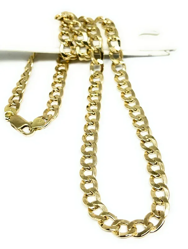 10k Solid Gold Yellow Cuban CURB Link Chain 24-26 inches 8mm (Semi-Hollow Style) (27-29g)