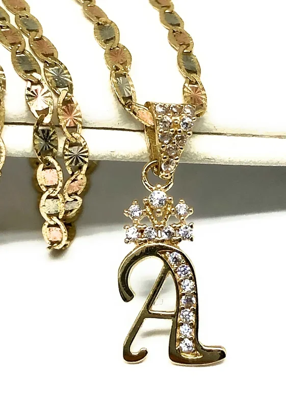 10k Solid Gold Yellow CZ Crown CUSTOMIZED Initial Letter Pendant