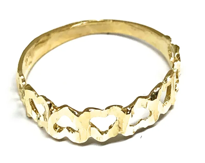 10k Solid Gold Yellow Dainty Heart Band Ring