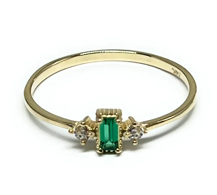 10k Solid Gold Yellow Gold Green Baguette CZ Ring (FC 160)