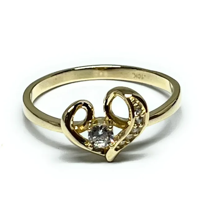 10k Solid Gold Yellow Gold Heart White CZ Ring (FC 246)