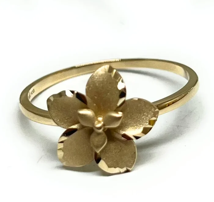 10k Solid Gold Yellow Hibiscus Flower Matte Ring (FC 304)