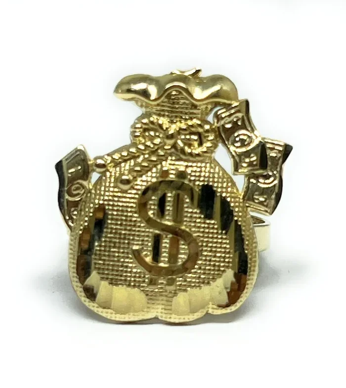 10k Solid Gold Yellow MONEY BAG DOLLARS RING