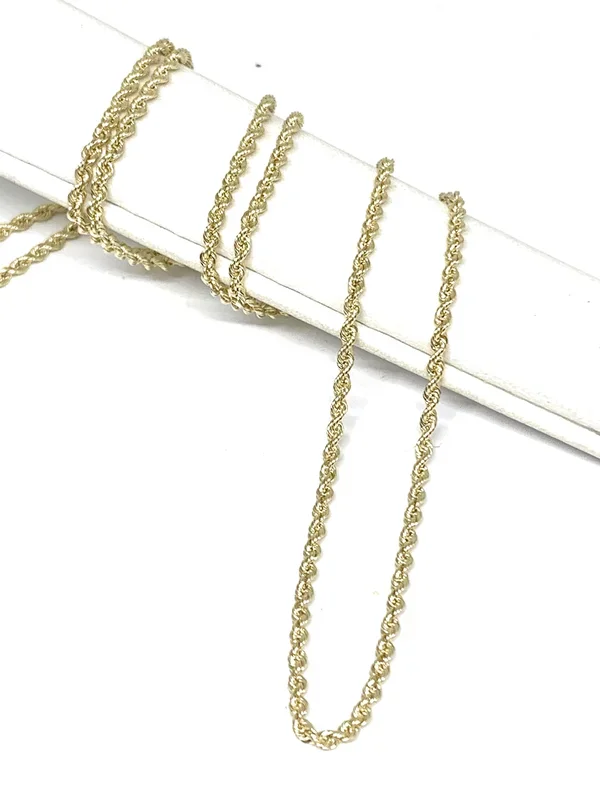 10k Solid Gold Yellow Rope Chain 16-26 inches 2mm (Semi-Hollow Style)