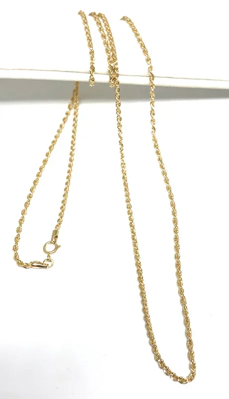10k Solid Gold Yellow Rope VERY THIN Chain 16-24 inches 1.5mm (Semi-Hollow Style)