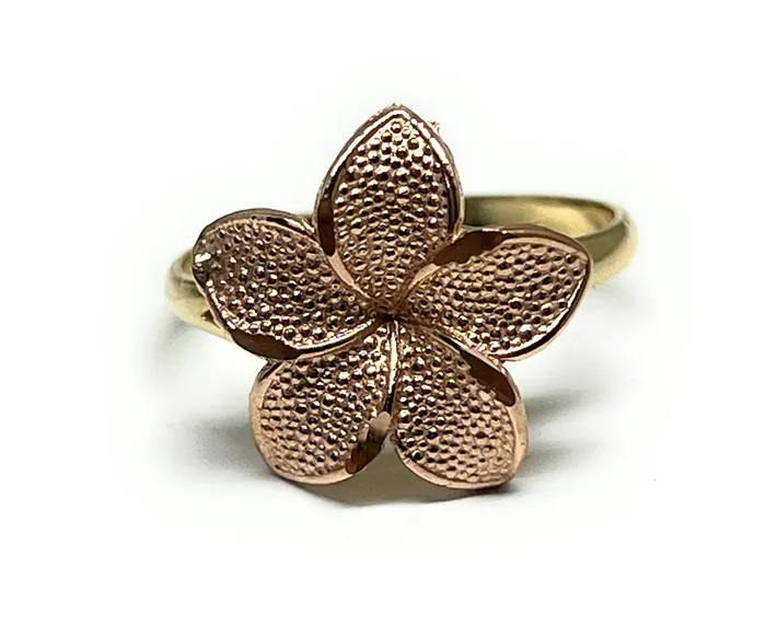 10k Solid Gold Yellow Rose Gold PLUMERIA Flower Ring