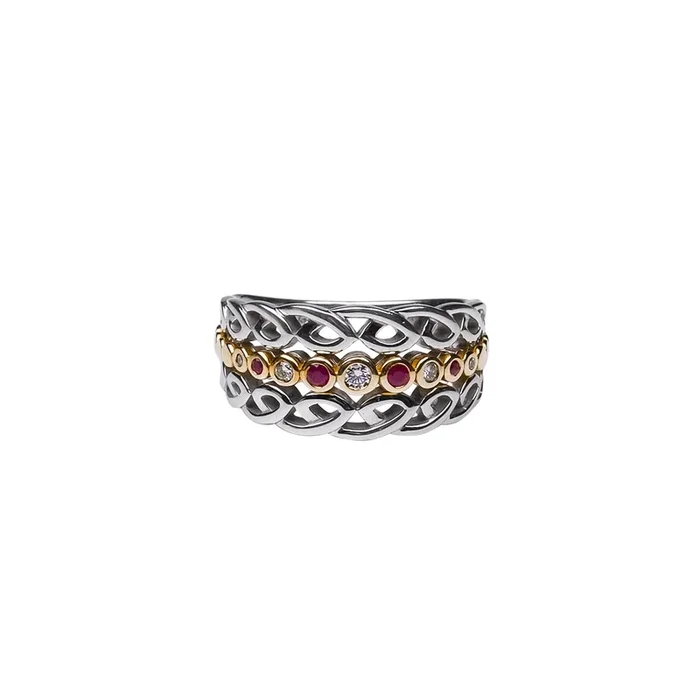 10k White and Yellow Gold Diamond and Ruby Bridge Ring