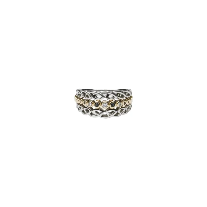10k White and Yellow Gold Diamond and Sapphire Bridge Ring