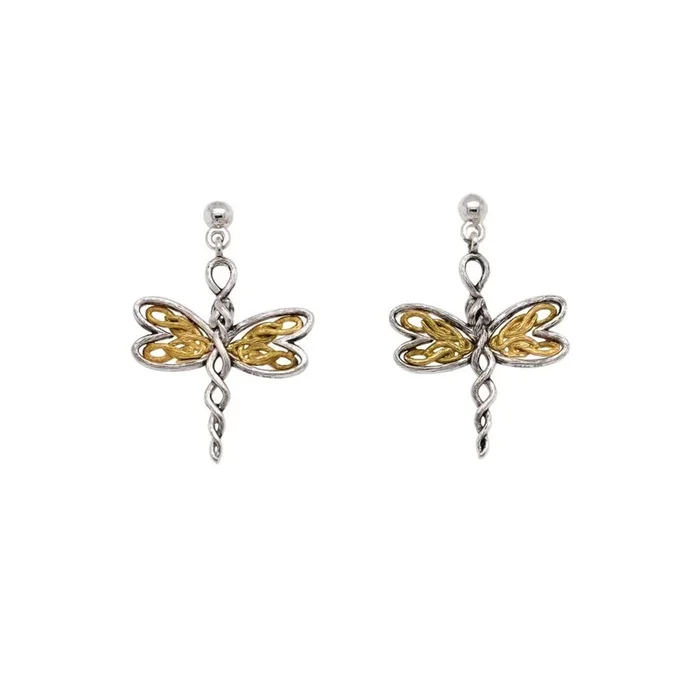 10k White and Yellow Gold Dragonfly Post Earrings