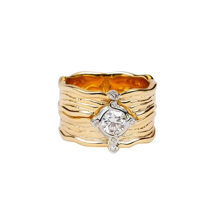 10k Yellow and White Gold Rocks n’ Rivers Moissanite and Diamond 2 Piece Ring