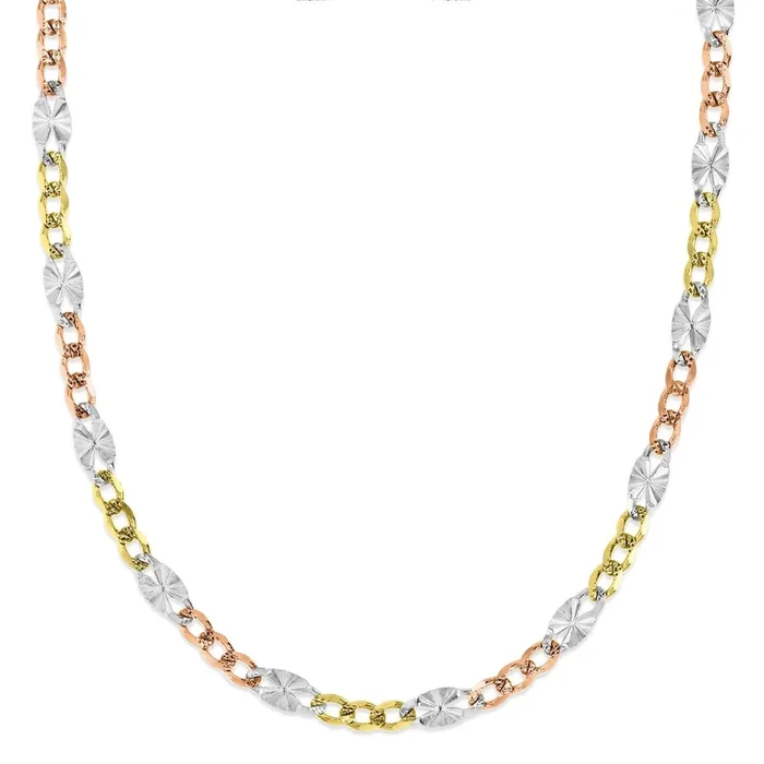 10KT Tri-Color Gold 20-inch 3MM Figaro Star Link Chain
