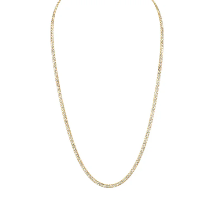 10KT White and Yellow Gold 24-inch 3.5MM Pave Curb Chain