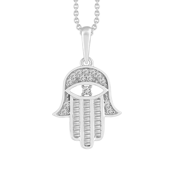 10KT White Gold 1/5 CTW Natural Diamond 21X11MM 18-inch Hamsa Pendant