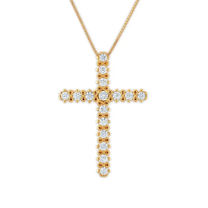 10KT Yellow Gold 1/2 CTW Natural Diamond 27X12MM 18-inch Cross Pendant