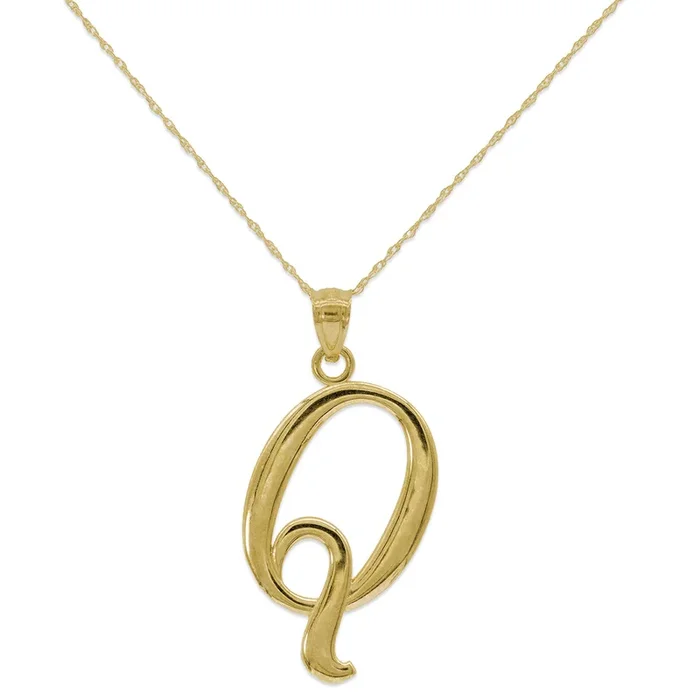 10KT Yellow Gold 18-inch 30MM Initial Pendant; Initial Q