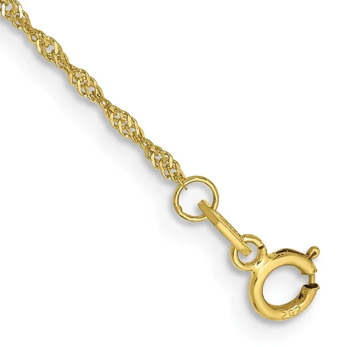 10KT Yellow Gold 9-inch 1.1MM Singapore Anklet
