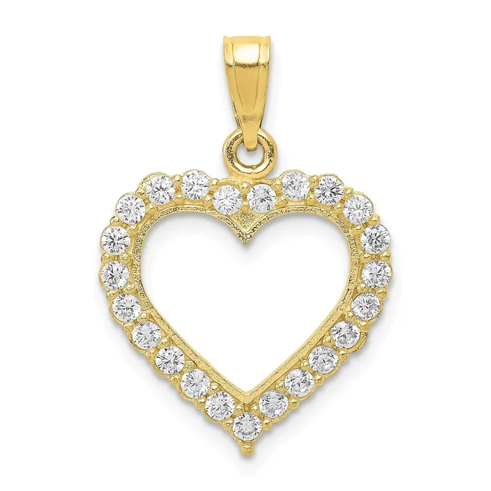 10KT Yellow Gold Cubic Zirconia 20X25MM Heart Pendant. Chain Not Included