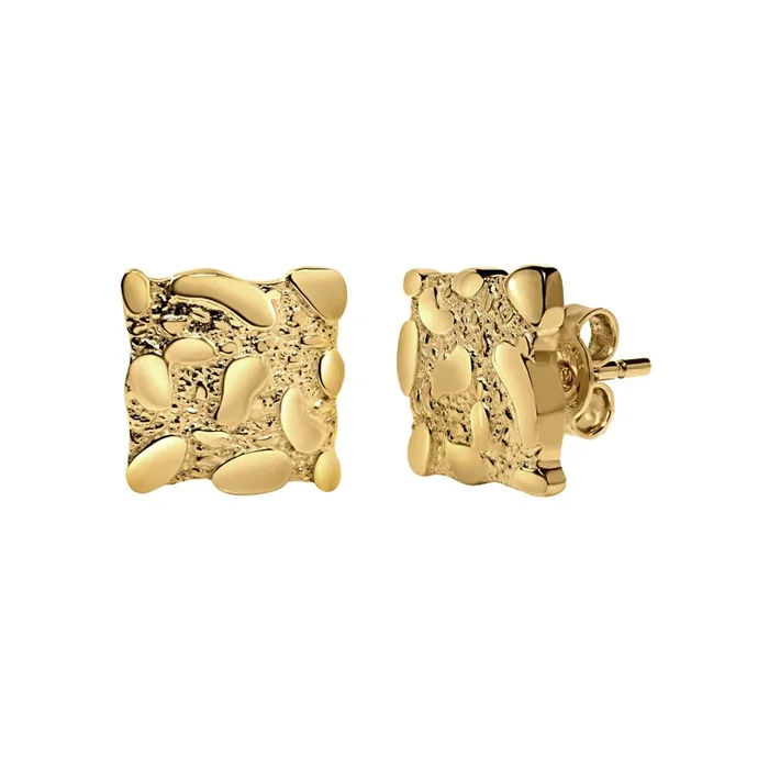 10MM Square Nugget Stud Earrings in 10KT Yellow Gold